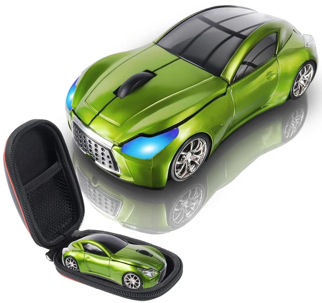 Main image of Space Wireless Mini Mouse with Case - Cute Sports Car Shape, Lightweight & Portable, 10m Range, Plug and Play (Green)