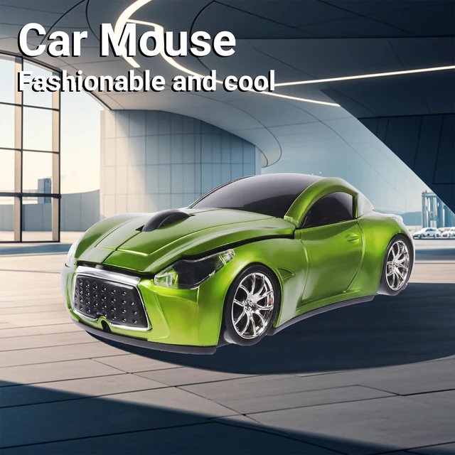 Alt view image 3 of 6 - Space Wireless Mini Mouse with Case - Cute Sports Car Shape, Lightweight & Portable, 10m Range, Plug and Play (Green)