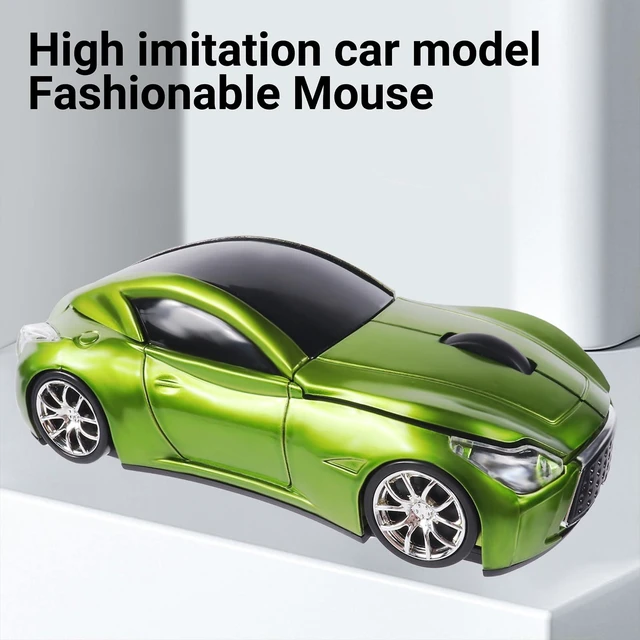 Alt view image 4 of 6 - Space Wireless Mini Mouse with Case - Cute Sports Car Shape, Lightweight & Portable, 10m Range, Plug and Play (Green)