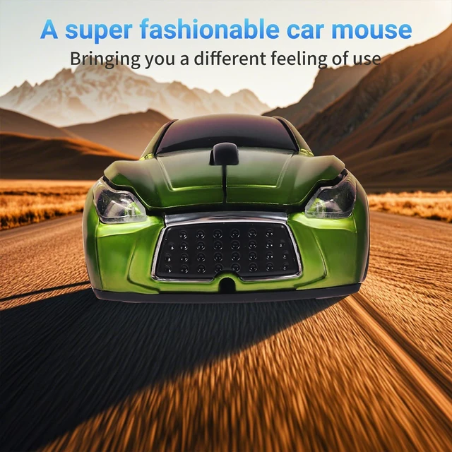 Alt view image 2 of 6 - Space Wireless Mini Mouse with Case - Cute Sports Car Shape, Lightweight & Portable, 10m Range, Plug and Play (Green)