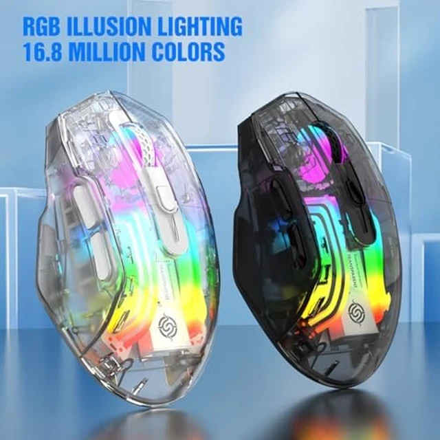 Alt view image 5 of 7 - Wireless Mouse,Tri-Mode 2.4G/USB-C, Up to 3600 DPI,Transparent Mechanical Gaming Mouse,Chroma RGB Backlit, Must-Have Cool USB Computer Mouse for Gaming and Esports (White)