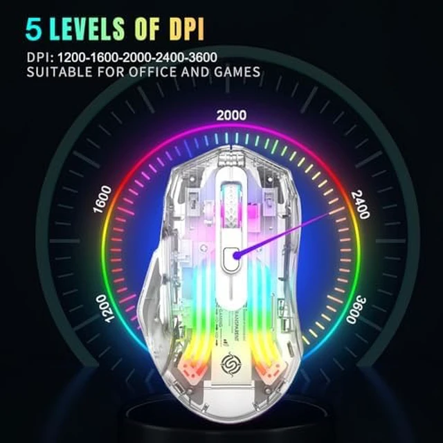 Alt view image 6 of 7 - Wireless Mouse,Tri-Mode 2.4G/USB-C, Up to 3600 DPI,Transparent Mechanical Gaming Mouse,Chroma RGB Backlit, Must-Have Cool USB Computer Mouse for Gaming and Esports (White)