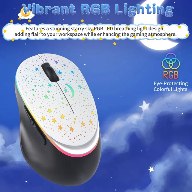 Alt view image 2 of 6 - Space Bluetooth Wireless Mouse with Starry Sky RGB Backlight& Gradient Breathing Light - Ergonomic Dual Mode Rechargeable Mouse, Type-C Charging - Perfect for Office, Gaming & Travel (White)