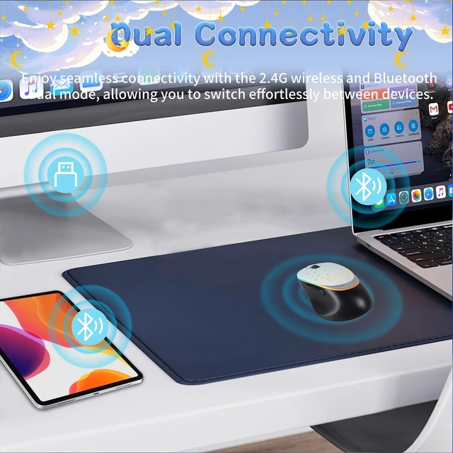 Alt view image 4 of 6 - Space Bluetooth Wireless Mouse with Starry Sky RGB Backlight& Gradient Breathing Light - Ergonomic Dual Mode Rechargeable Mouse, Type-C Charging - Perfect for Office, Gaming & Travel (White)