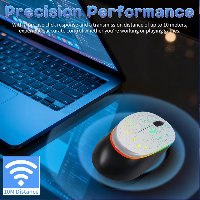 Alt view image 6 of 6 - Space Bluetooth Wireless Mouse with Starry Sky RGB Backlight& Gradient Breathing Light - Ergonomic Dual Mode Rechargeable Mouse, Type-C Charging - Perfect for Office, Gaming & Travel (White)