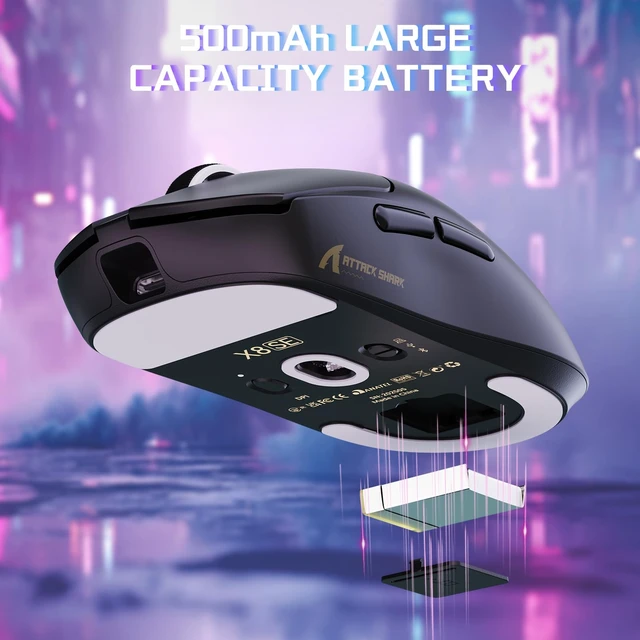 Alt view image 7 of 7 - X8 SE Tri-Mode Wireless Gaming Mouse Ergonomic 59g Lightweight | PAW3311 Optical Sensor Adjustable 25000 DPI 2.4G/Bluetooth/USB-C Wired 500mAH Battery 5 Programmable Buttons for PC/Mac-Black