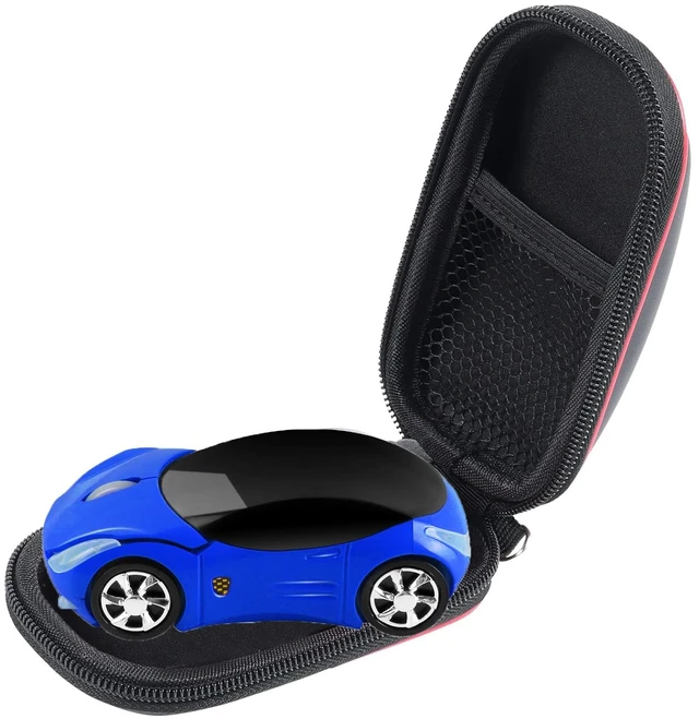 Main image of Space Wireless 3D Sports Car Shape Ergonomic Optical Mouse, Mini for Kids, Computer Mouse for Laptop PC with Case (Blue)