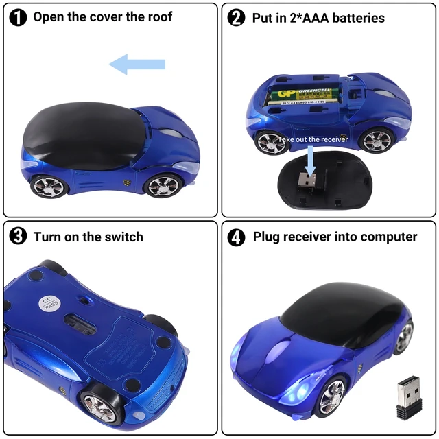 Alt view image 6 of 7 - Space Wireless 3D Sports Car Shape Ergonomic Optical Mouse, Mini for Kids, Computer Mouse for Laptop PC with Case (Blue)