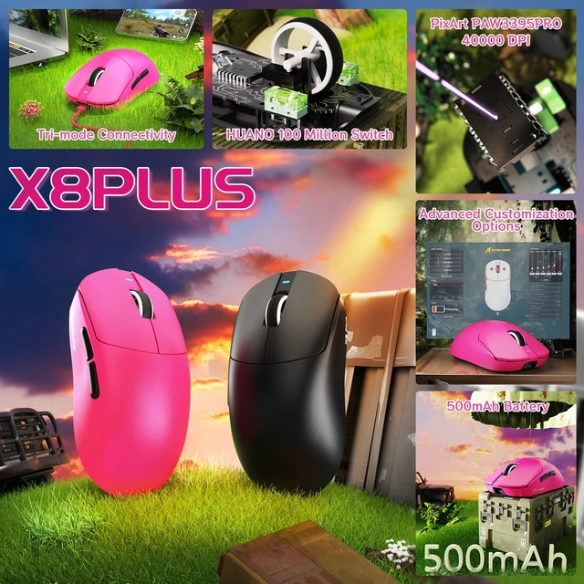 Alt view image 2 of 7 - Shark X8 Plus Wireless Gaming Mouse,Tri-Mode Connection,40000 DPI Ultra Lightweight,PAW3395PRO Sensor,150h Battery Life,5 programmable Buttons for Windows/Mac/Linux/XP-Red