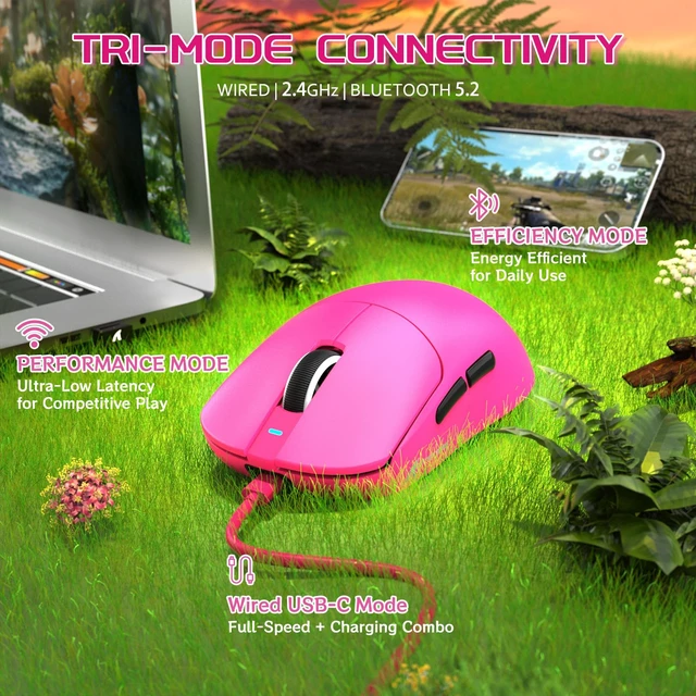 Alt view image 5 of 7 - Shark X8 Plus Wireless Gaming Mouse,Tri-Mode Connection,40000 DPI Ultra Lightweight,PAW3395PRO Sensor,150h Battery Life,5 programmable Buttons for Windows/Mac/Linux/XP-Red