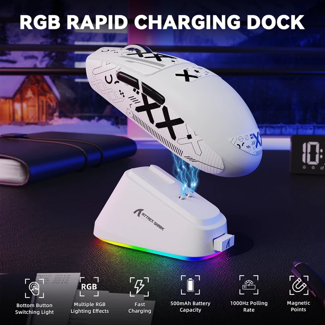 Alt view image 7 of 7 - G3 Pro Wireless Gaming Mouse with Magnetic Charging Dock,White | PixArt PAW3311 Gaming Sensor,BT/2.4G Wireless/Wired Gaming Mouse,25K DPI,Tape,59g Ultra-Lightweight Gamer Mice for PC/PS4/Mac