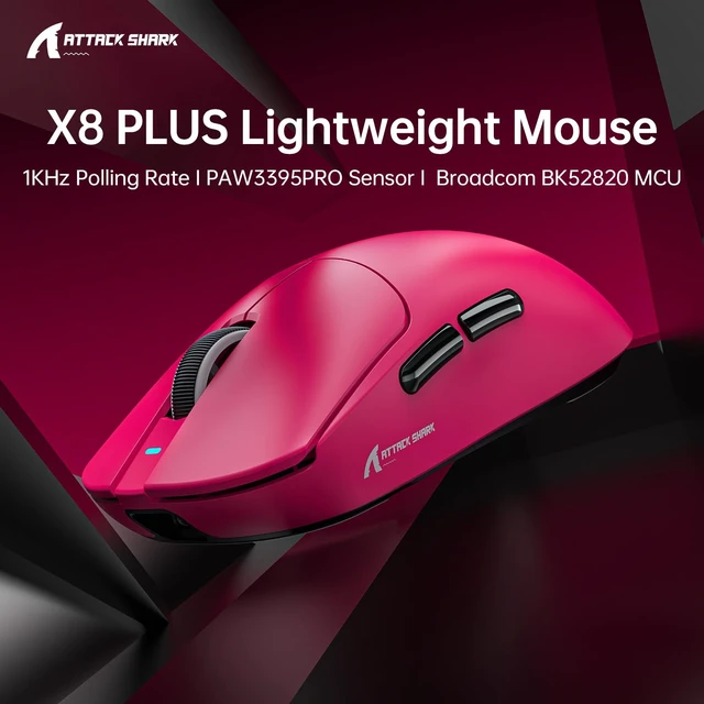 Alt view image 2 of 7 - X8 Plus Wireless Gaming Mouse,55g Super Lightweight Wired/BT/2.4GHz Wireless Programmable Mouse,1K Polling Rate,PixArt PAW3395PRO Sensor,40K DPI,Gamer Mice for PC/Win/Mac/Big Hand(Berry)