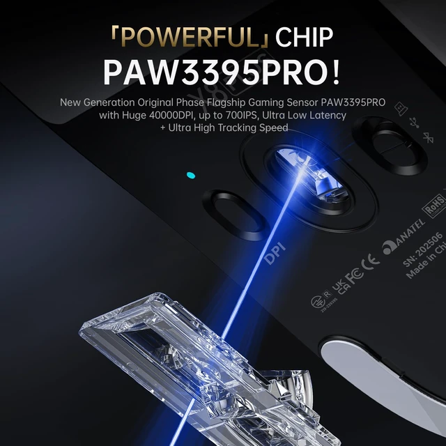 Alt view image 6 of 7 - X8 Plus Wireless Gaming Mouse,55g Super Lightweight Wired/BT/2.4GHz Wireless Programmable Mouse,1K Polling Rate,PixArt PAW3395PRO Sensor,40K DPI,Gamer Mice for PC/Win/Mac/Big Hand(Berry)