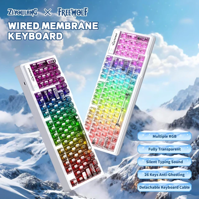 Alt view image 2 of 7 - M95 Transparent Membrane Keyboard with Clear Keycap,Wired Gaming Keyboard with RGB Backlit, 94 Silent Keys with Mechanical Feeling,26-Key Anti-ghosting,for Mac/Windows -Black