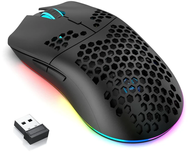 Main image of T66 Tri-Mode Wireless Gaming Mouse Superlight Honeycomb - Black | 3600 DPI, PAW3212 Sensor, 1kHz Polling Rate, Bluetooth/2.4GHz/Wired, Ergonomic, RGB Light, Programmable Buttons