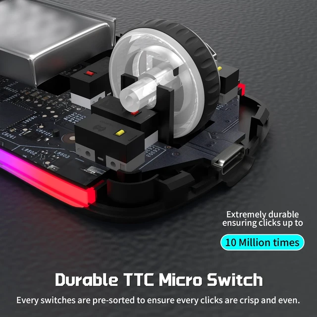 Alt view image 7 of 7 - T66 Tri-Mode Wireless Gaming Mouse Superlight Honeycomb - Black | 3600 DPI, PAW3212 Sensor, 1kHz Polling Rate, Bluetooth/2.4GHz/Wired, Ergonomic, RGB Light, Programmable Buttons