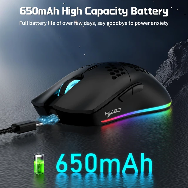 Alt view image 4 of 7 - T66 Tri-Mode Wireless Gaming Mouse Superlight Honeycomb - Black | 3600 DPI, PAW3212 Sensor, 1kHz Polling Rate, Bluetooth/2.4GHz/Wired, Ergonomic, RGB Light, Programmable Buttons