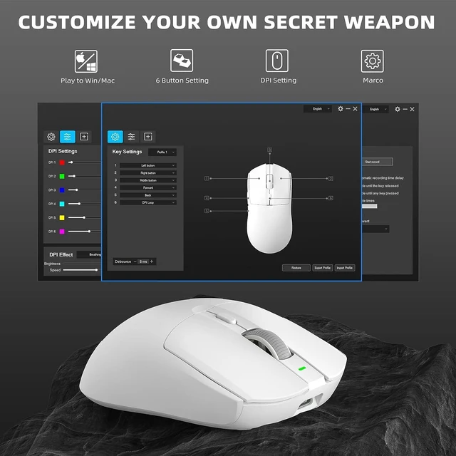 Alt view image 6 of 7 - AJ139 G Pro 59g Ultralight Dual Mode Wireless Gaming Mouse(White) | Type C Wired/2.4Ghz USB Receiver,26000DPI,Programmable,6 Button,Ergonomic Symmetric,Rechargeable for PS4 Xbox PC Mac Gamer