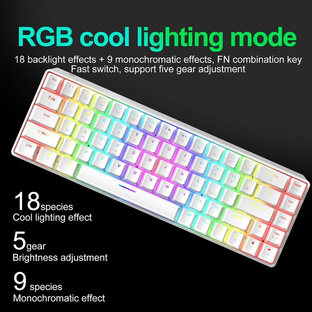 Alt view image 2 of 7 - 65% Wired Gaming Mechanical Keyboard and Mouse Combo, Mini 68 Keys, RGB Backlight, Lightweight RGB Optical Mouse,Mouse Pad Compatible with PS4,Xbox,PC,Laptop,MAC (White/Blue Switch)