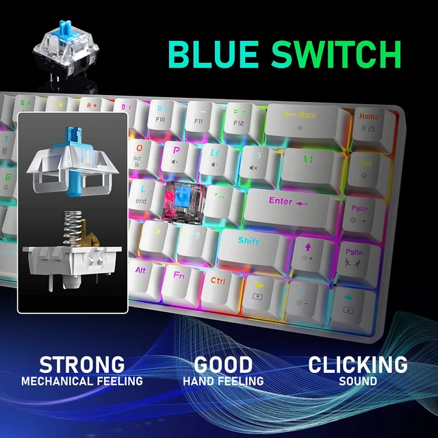 Alt view image 4 of 7 - 65% Wired Gaming Mechanical Keyboard and Mouse Combo, Mini 68 Keys, RGB Backlight, Lightweight RGB Optical Mouse,Mouse Pad Compatible with PS4,Xbox,PC,Laptop,MAC (White/Blue Switch)