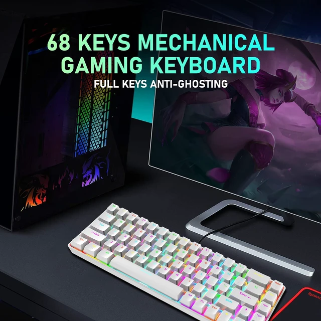 Alt view image 6 of 7 - 65% Wired Gaming Mechanical Keyboard and Mouse Combo, Mini 68 Keys, RGB Backlight, Lightweight RGB Optical Mouse,Mouse Pad Compatible with PS4,Xbox,PC,Laptop,MAC (White/Blue Switch)