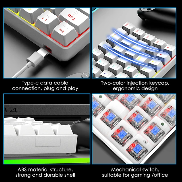 Alt view image 5 of 7 - 65% Wired Gaming Mechanical Keyboard and Mouse Combo, Mini 68 Keys, RGB Backlight, Lightweight RGB Optical Mouse,Mouse Pad Compatible with PS4,Xbox,PC,Laptop,MAC (White/Blue Switch)