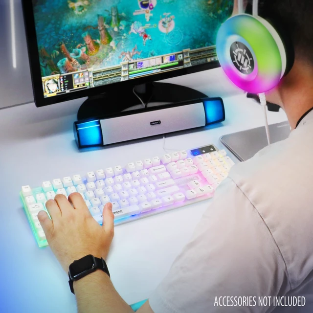 Alt view image 4 of 7 - Power Enhance Theorem 3 Hybrid Mecha-Membrane RGB Gaming Keyboard - White