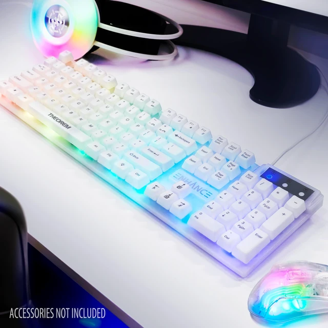 Alt view image 5 of 7 - Power Enhance Theorem 3 Hybrid Mecha-Membrane RGB Gaming Keyboard - White