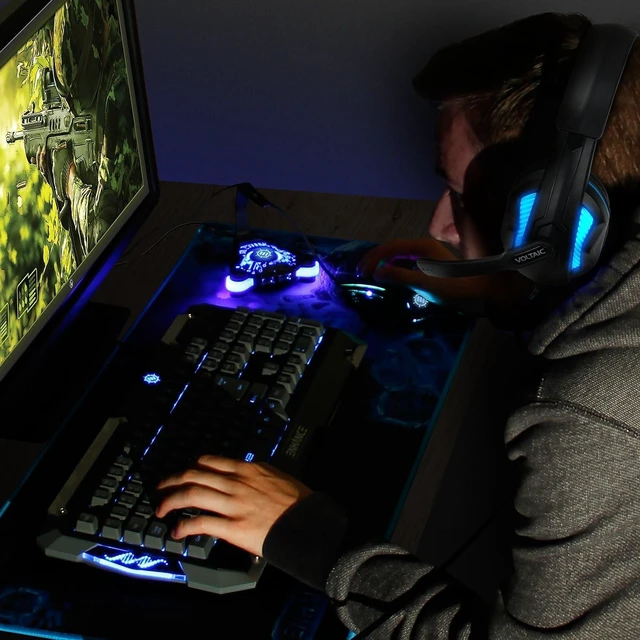 Alt view image 2 of 7 - PC Gaming Headset for PS4 & Computer with 7.1 Surround Sound - Voltaic PRO Esports Computer Headphones with Microphone, LED Light, in-Line Controls - Great for PUBG, Fortnite & More