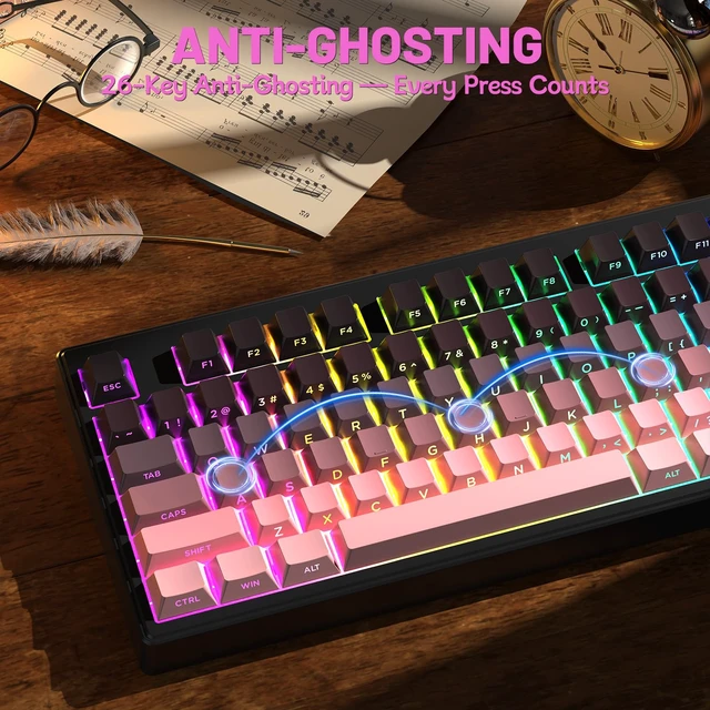Alt view image 4 of 7 - M87V2 Wireless Gaming Keyboard, 80% TKL 87-Key Low Profile-Black | Quiet Typing, Mechanical Feel, Tri-Mode, PBT Gradient Keycaps, 16M RGB Backlit, 4000mAh Battery, USB-C for PC, Mac, Linux
