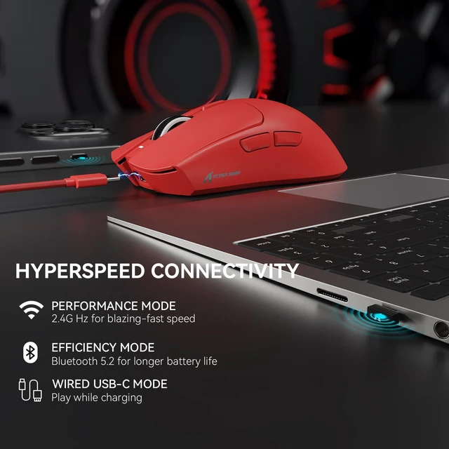 Alt view image 7 of 7 - X1 Wireless Gaming Mouse with RGB Charging Dock, PAW3395 PRO Sensor Up to 40K DPI,53g Ultra Light Tri-Mode Computer Mice,1KHz Polling Rate 5 Programmable Buttons for WIN/MAC-Red