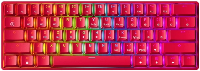 Main image of Mechanical Gaming Keyboard - 61 Keys Multi Color RGB Illuminated LED Backlit Wired Programmable for PC/Mac Gamer (Gateron Optical Red, Red)