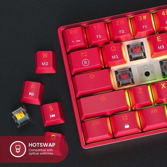 Alt view image 4 of 7 - Mechanical Gaming Keyboard - 61 Keys Multi Color RGB Illuminated LED Backlit Wired Programmable for PC/Mac Gamer (Gateron Optical Red, Red)