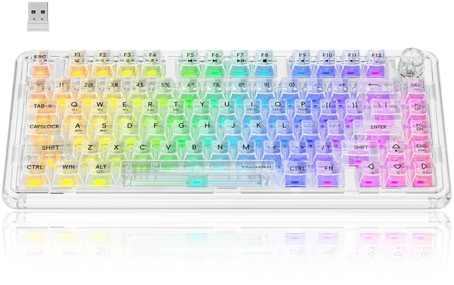Main image of Mechanical Keyboard, RGB Backlit Wireless Creamy Gaming Keyboards, Hot Swap Customizable Clear Acrylic Design, 80-Key Quiet Linear Switches, 3 Modes BT5.0/2.4G/USB-C 4000mAh Battery, White