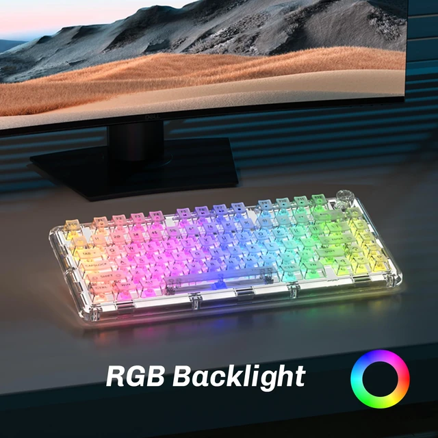 Alt view image 3 of 7 - Mechanical Keyboard, RGB Backlit Wireless Creamy Gaming Keyboards, Hot Swap Customizable Clear Acrylic Design, 80-Key Quiet Linear Switches, 3 Modes BT5.0/2.4G/USB-C 4000mAh Battery, White