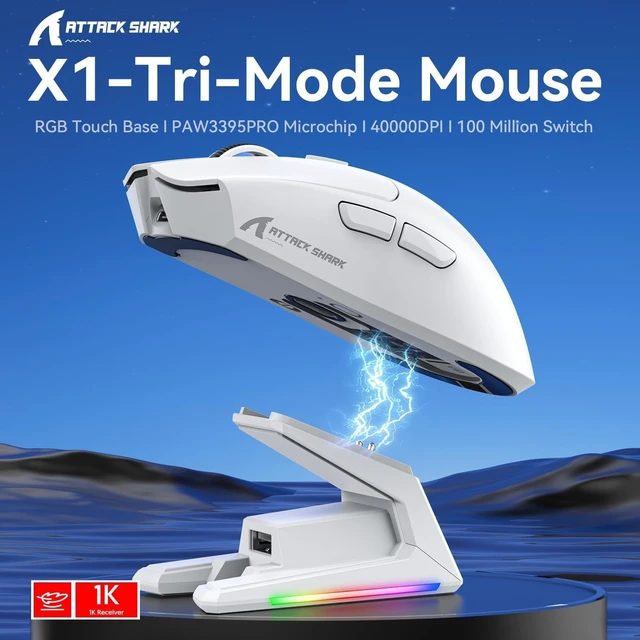 Alt view image 5 of 7 - X1 Superlight Wireless Gaming Mouse with RGB Magnetic Charging Dock, BT/2.4G Wireless/Wired Gaming Mouse, PAW3395PRO Gaming Sensor, 40000DPI, 53g Office Mice for PC/Mac/Win/Xbox (White)