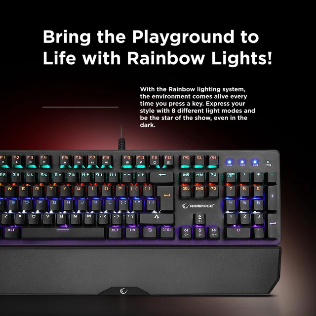 Alt view image 2 of 7 - KB-R86 Umbra Mechanical Gaming Keyboard High-Performance Switches, 26-Key Anti-Ghosting, 12 Multia Keys, Wrist Rest, Durable ABS Compatible with PC, Laptop, Mac (Blue Switch)