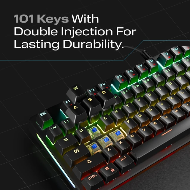Alt view image 3 of 7 - KB-R86 Umbra Mechanical Gaming Keyboard High-Performance Switches, 26-Key Anti-Ghosting, 12 Multia Keys, Wrist Rest, Durable ABS Compatible with PC, Laptop, Mac (Blue Switch)