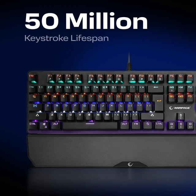 Alt view image 6 of 7 - KB-R86 Umbra Mechanical Gaming Keyboard High-Performance Switches, 26-Key Anti-Ghosting, 12 Multia Keys, Wrist Rest, Durable ABS Compatible with PC, Laptop, Mac (Blue Switch)