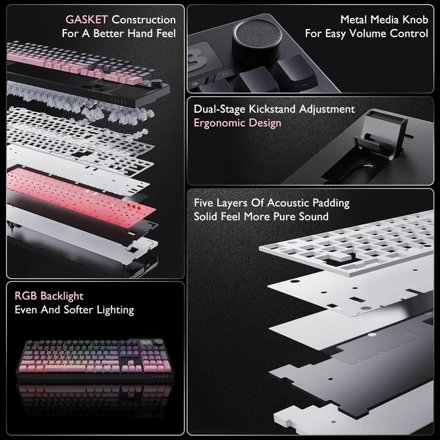 Alt view image 3 of 7 - AK35I V3 104-Key Full Size Wired Gasket Mount Gaming Keyboard with Multimedia Buttons & Knob Control | Five Layer Pad | OEM Profile PBT Keycaps | White Backlit Custom Keyboard