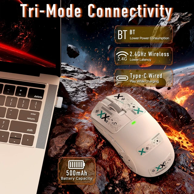 Alt view image 3 of 7 - AI Gaming Mouse,61g Lightweight Tri-Mode Wireless Mouse with NearLink Tech & PAW3311 Sensor,Built-in AI Game Analyzer&Training Coach,24K DPI,500mAh Battery,RGB for PC/FPS White&Griptape