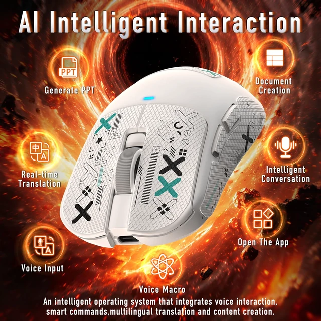 Alt view image 2 of 7 - AI Gaming Mouse,61g Lightweight Tri-Mode Wireless Mouse with NearLink Tech & PAW3311 Sensor,Built-in AI Game Analyzer&Training Coach,24K DPI,500mAh Battery,RGB for PC/FPS White&Griptape