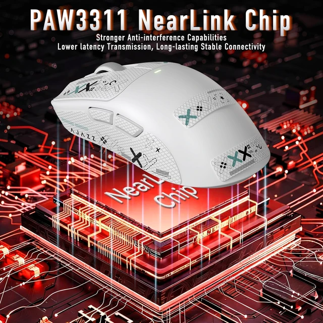 Alt view image 5 of 7 - AI Gaming Mouse,61g Lightweight Tri-Mode Wireless Mouse with NearLink Tech & PAW3311 Sensor,Built-in AI Game Analyzer&Training Coach,24K DPI,500mAh Battery,RGB for PC/FPS White&Griptape