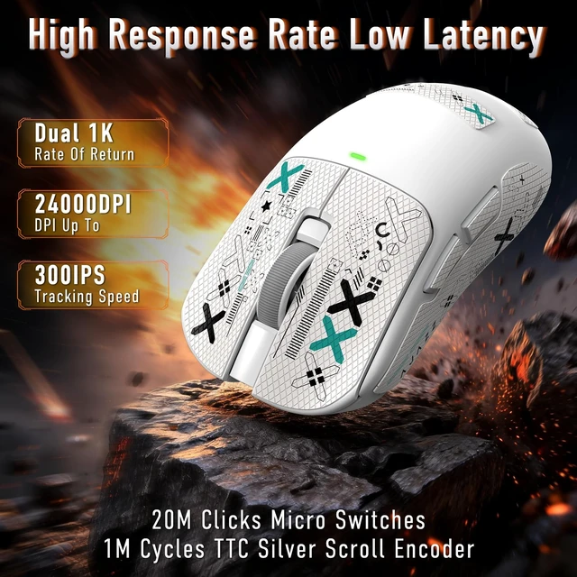 Alt view image 7 of 7 - AI Gaming Mouse,61g Lightweight Tri-Mode Wireless Mouse with NearLink Tech & PAW3311 Sensor,Built-in AI Game Analyzer&Training Coach,24K DPI,500mAh Battery,RGB for PC/FPS White&Griptape