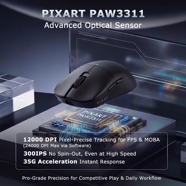 Alt view image 7 of 7 - AJ200P MC 63g Ultra-Light Wireless Gaming Mouse, AI Voice Assistant | Tri-Mode 2.4G/Bluetooth/Wired, Magnetic RGB Dock, PAW3311 12000 DPI (Up to 24000), FPS Esports Office Productivity, Black