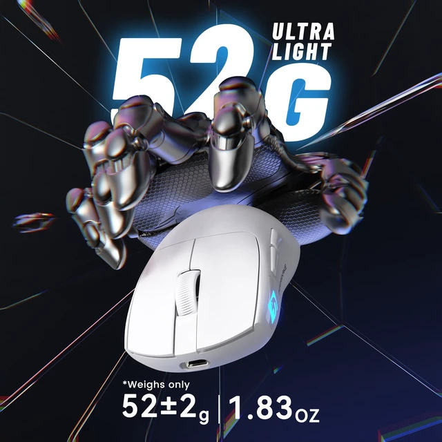 Alt view image 4 of 7 - M4 Ultra-Light Wireless Gaming Mouse 52g, 24000 DPI PAW3311 Optical Sensor,2.4G/BT/Wired Ergonomic Computer Mice, RGB Lighting,400mAh Battery, Programmable Mouse for PC/Win/MAC-White