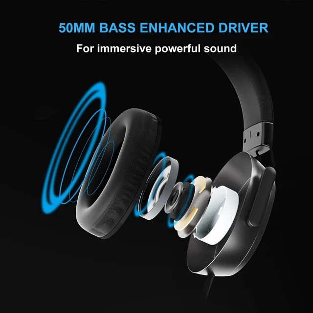 Alt view image 3 of 7 - BA-68 Gaming Headset for PC, PS4, PS5, Xbox, Lightweight Over-Ear Headphone with mic, 50MM Dynamic Drivers, 3.5mm Audio Jack, Soft Memory Foam Cushion, Removable Microphone