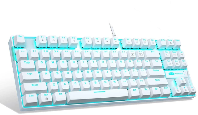 Main image of Mechanical Gaming Keyboard with Blue Switch, Compact 87 Keys Wired Computer Keyboard for Windows Laptop PC Gamer, LED Ice Blue Backlit, White
