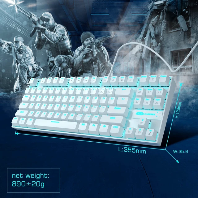 Alt view image 2 of 7 - Mechanical Gaming Keyboard with Blue Switch, Compact 87 Keys Wired Computer Keyboard for Windows Laptop PC Gamer, LED Ice Blue Backlit, White