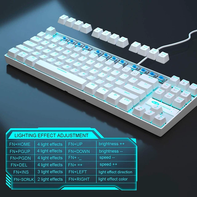 Alt view image 5 of 7 - Mechanical Gaming Keyboard with Blue Switch, Compact 87 Keys Wired Computer Keyboard for Windows Laptop PC Gamer, LED Ice Blue Backlit, White